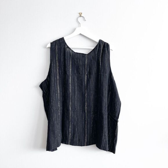Career Elements Women's Striped Sleeveless Blouse Top Black Gold Size 26 Plus - Picture 2 of 7